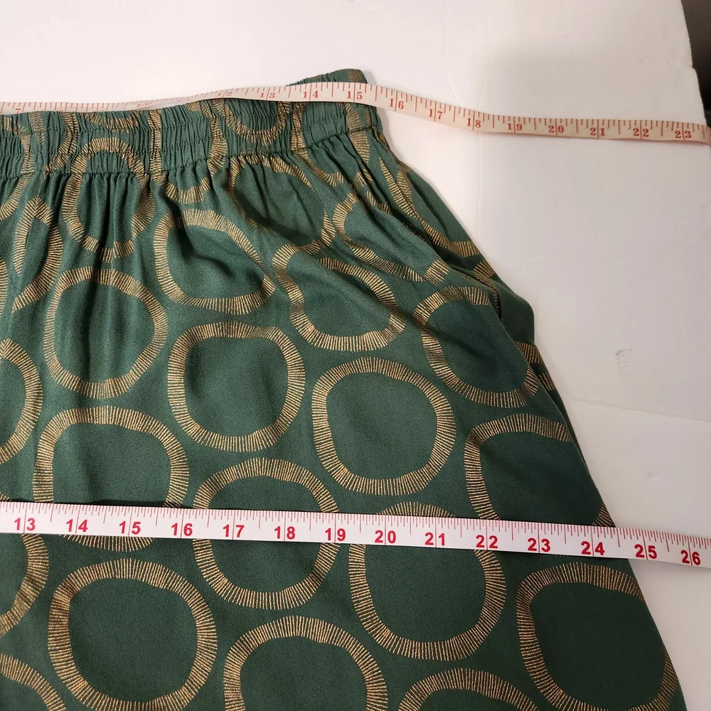 Utsa Green Wide-Leg Palazzo Pants with‎ Gold Circle Pattern